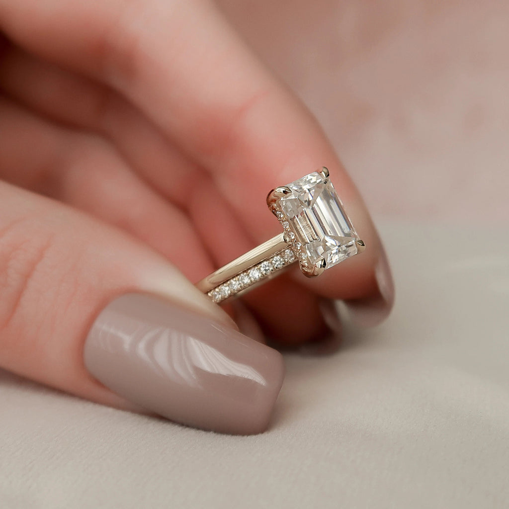 3.0CT Emerald Cut Moissanite Solitaire Bridal Ring Set