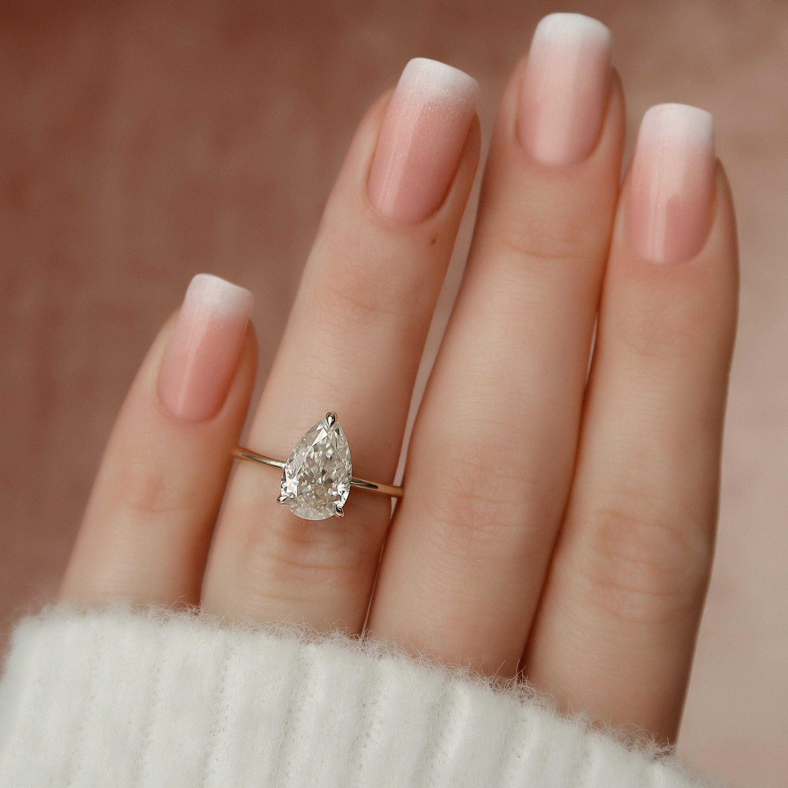 2.0 CT Pear Moissanite Hidden Halo Setting Engagement Ring