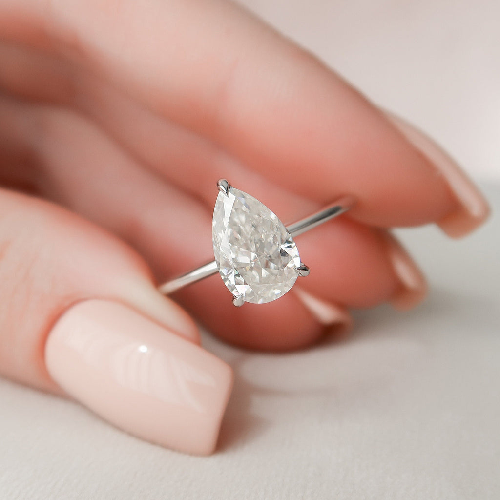2.0 CT Pear Moissanite Hidden Halo Setting Engagement Ring