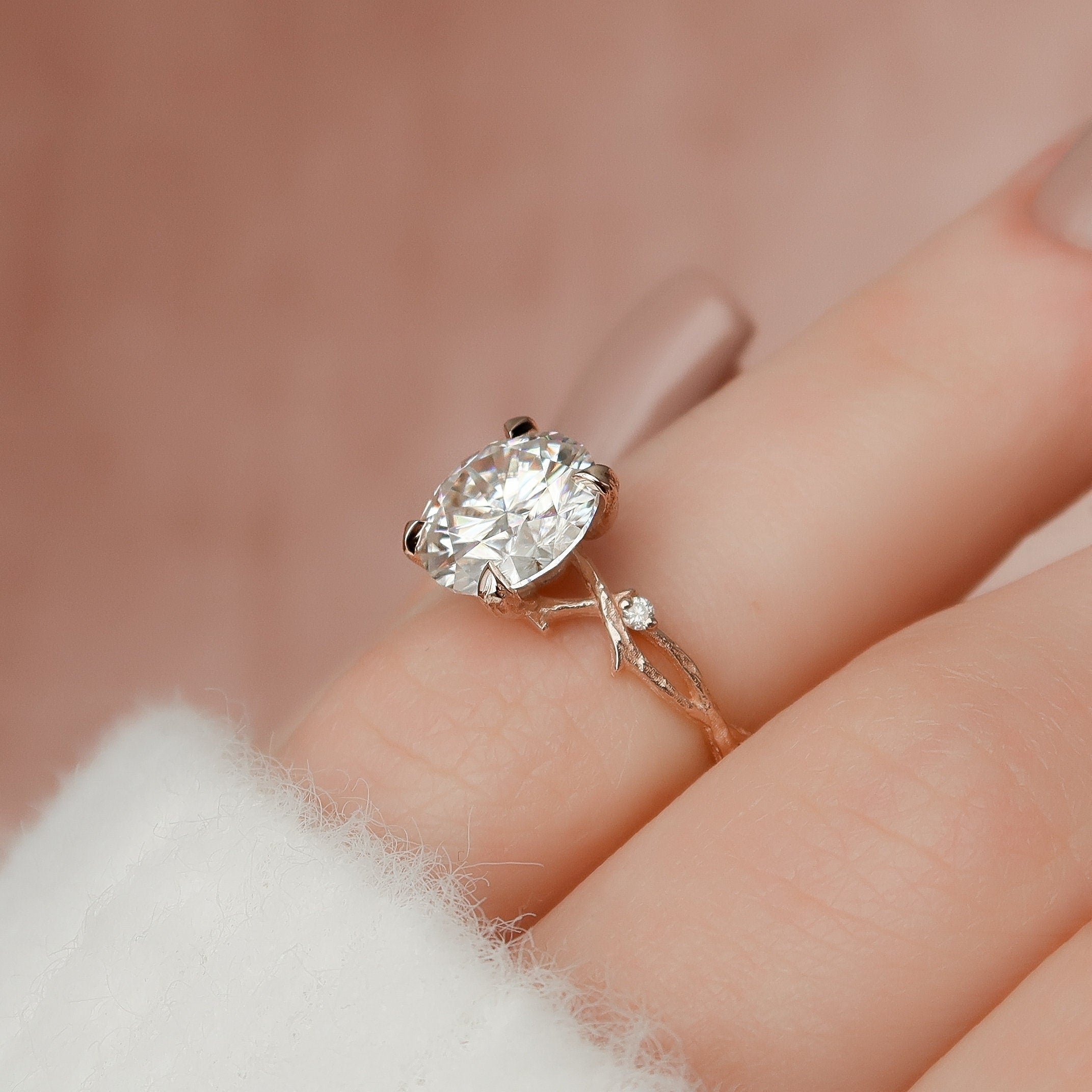 2.50 CT Round Moissanite Nature Inspired Twig Style Engagement Ring