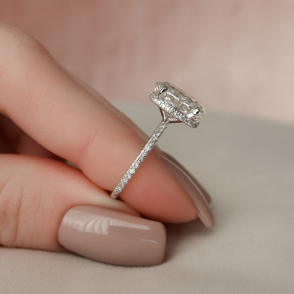 3.0 CT Oval Moissanite Hidden Halo Pave Engagement Ring
