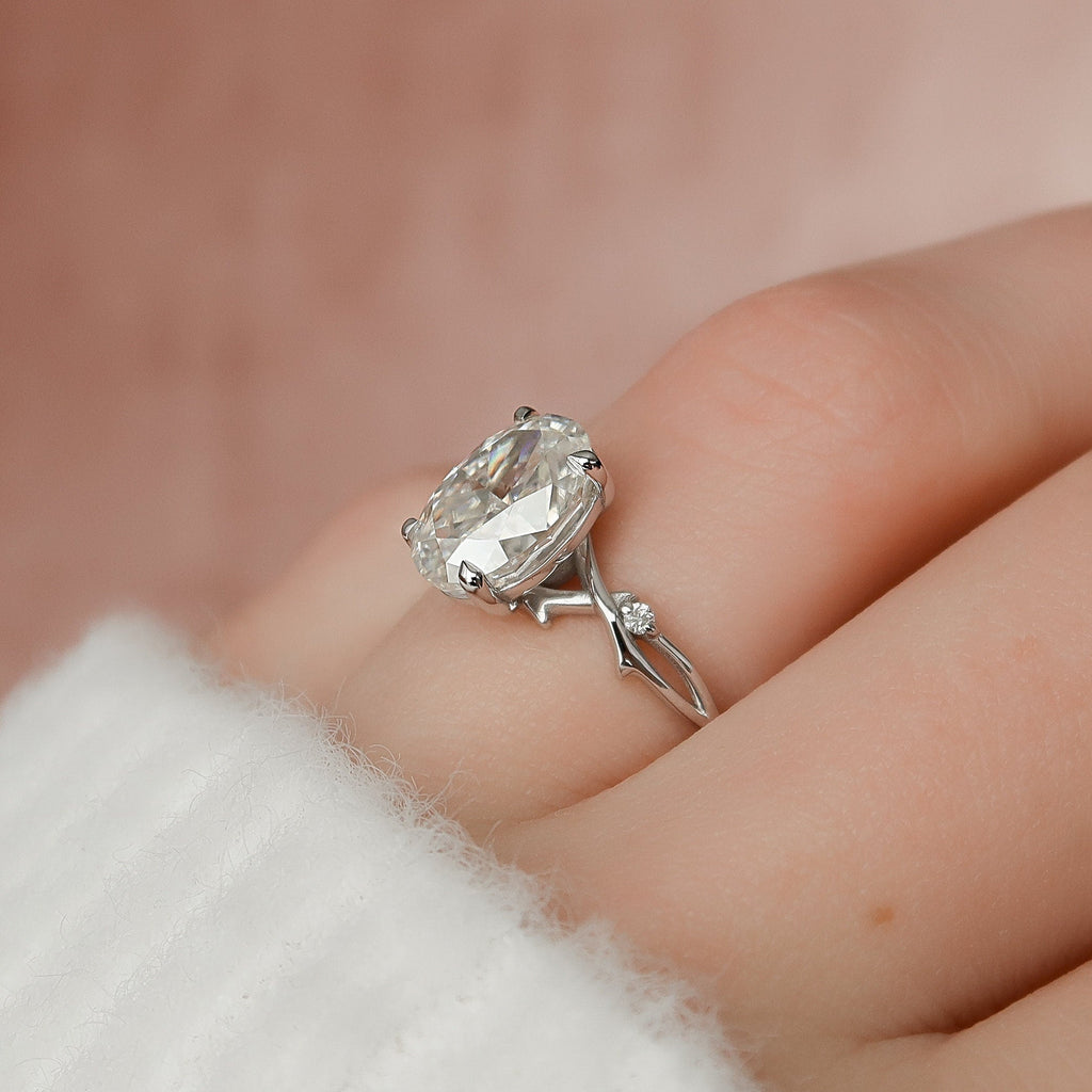 2.0 CT Oval Cut Moissanite Nature Inspired Engagement Ring