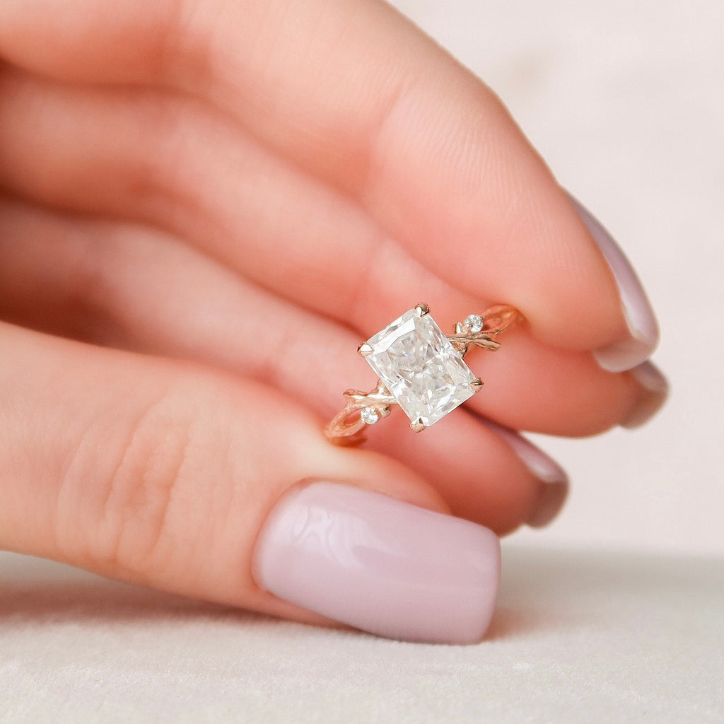 2.0 CT Radiant Cut Moissanite Nature Inspired Engagement  Ring