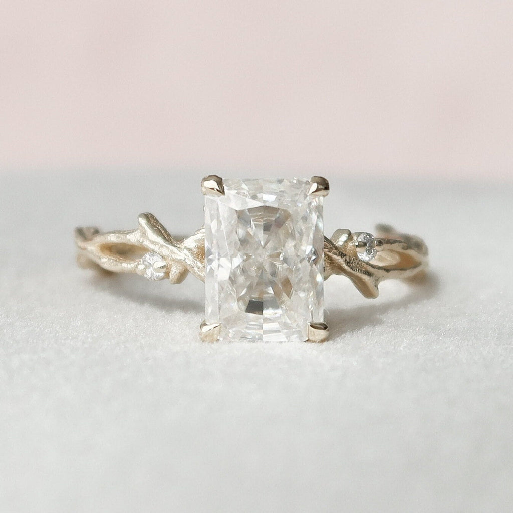 2.0 CT Radiant Cut Moissanite Nature Inspired Engagement  Ring