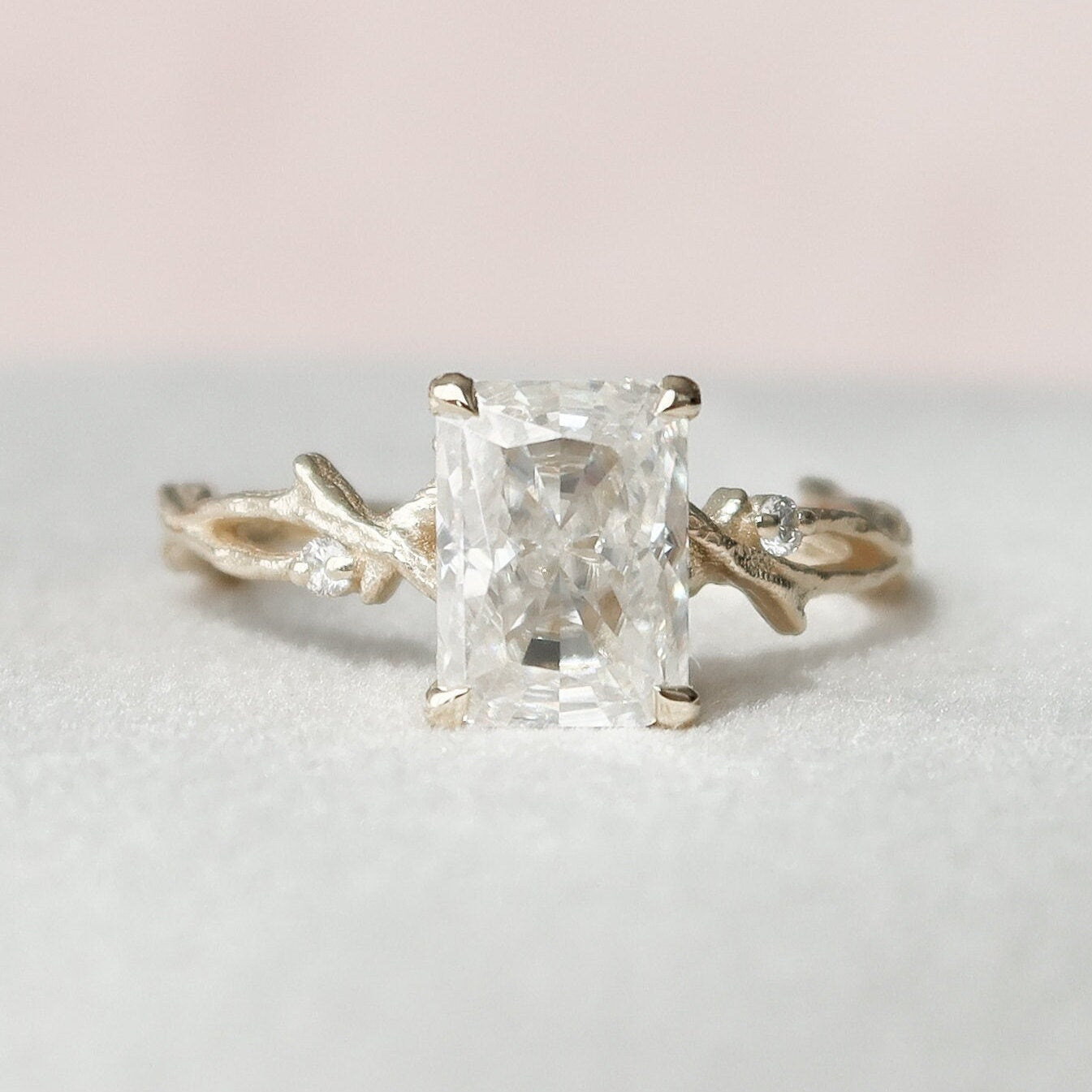 2.0 CT Radiant Cut Moissanite Nature Inspired Engagement  Ring