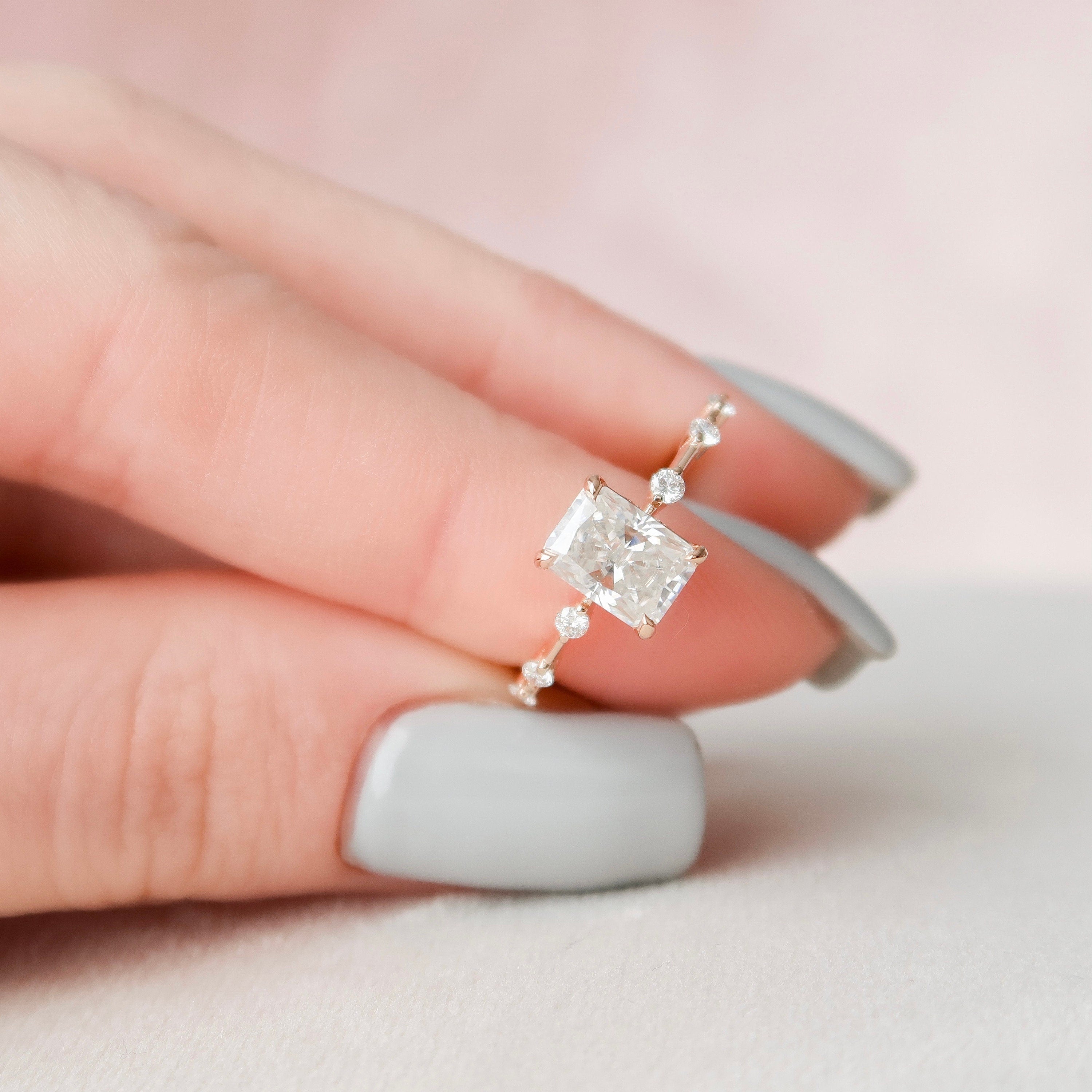 1.50 CT Radiant Moissanite Dainty Style Engagement Ring