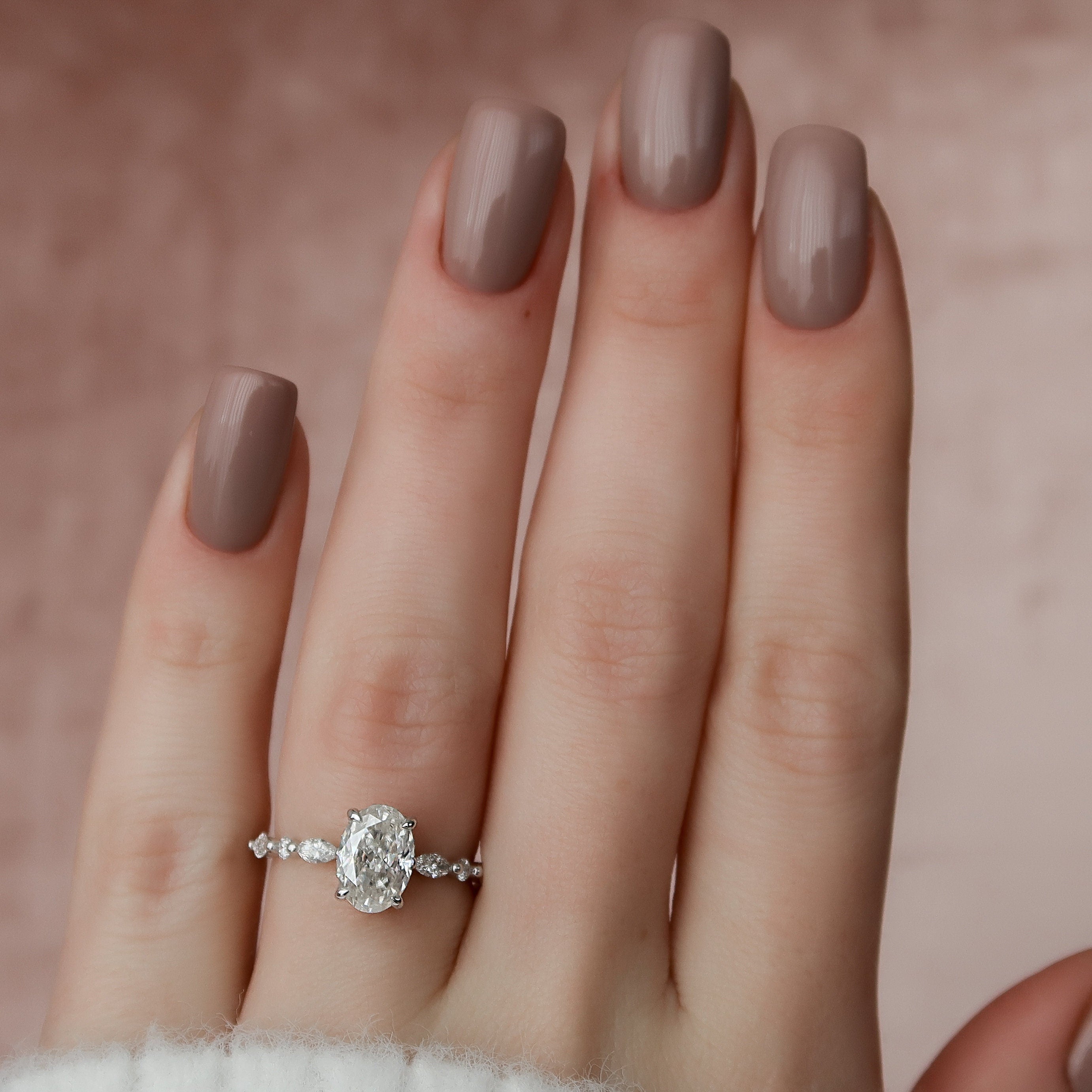 1.50 CT Oval Cut Hidden Halo Moissanite Engagement Ring
