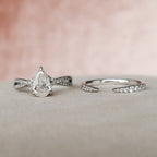 1.0CT Pear Cut Moissanite Split Shank Style Bridal Ring Set