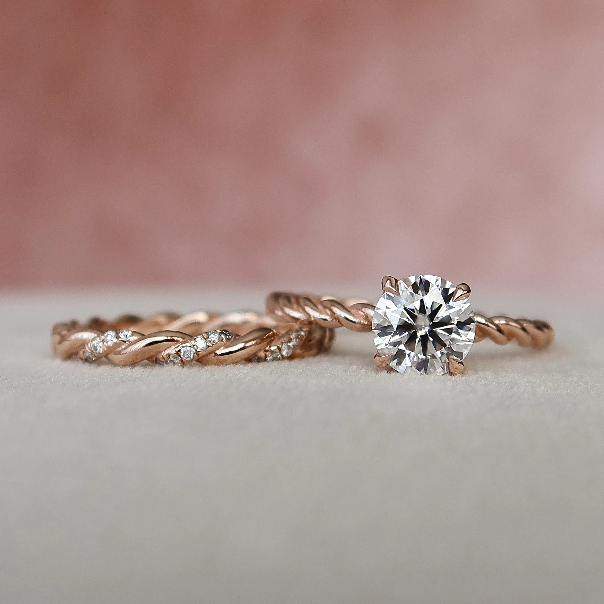 1.0CT Round Cut Moissanite Braided Bridal Ring Set Zweitbild