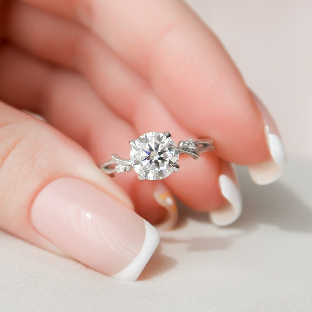 1.50 CT Round Cut Moissanite Nature Inspired Engagement Ring