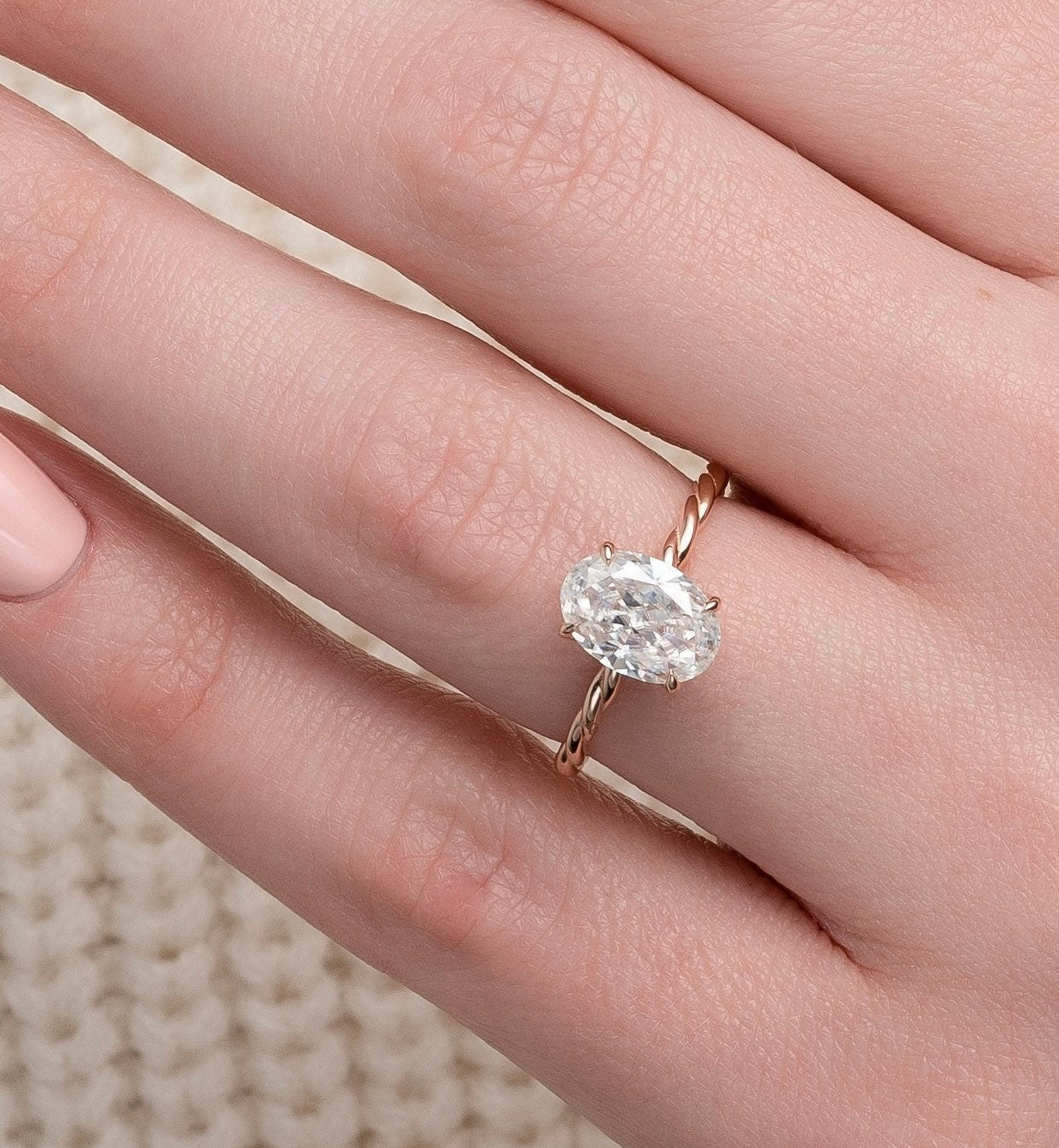 2.0 CT Oval Cut Moissanite Hidden Halo Engagement Ring