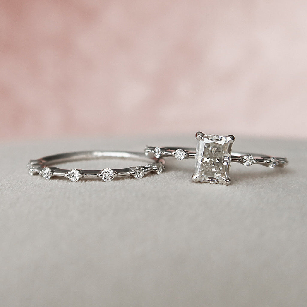 1.0CT Radiant Cut Moissanite Solitaire Bridal Ring Set