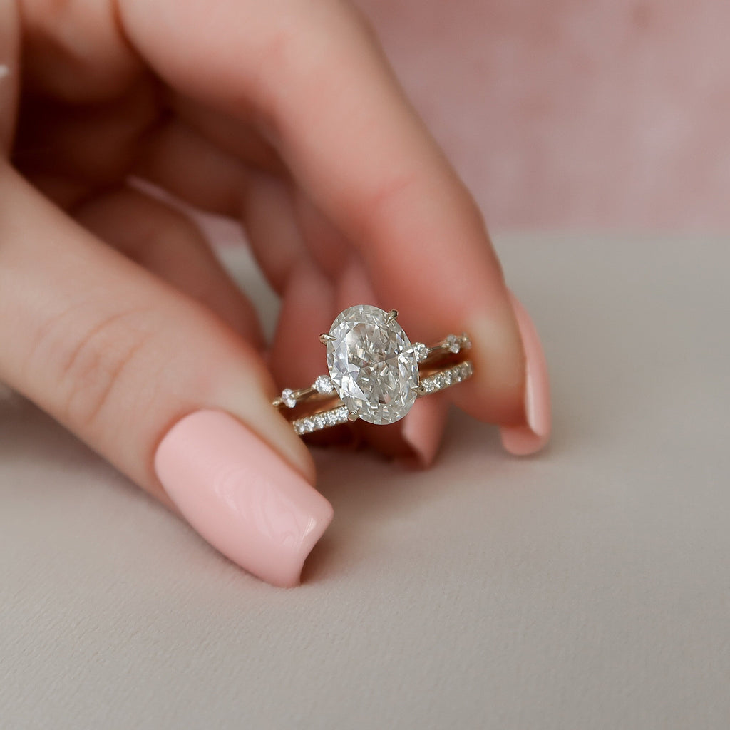 3.0CT Oval Cut Moissanite Dainty Style Bridal Ring Set