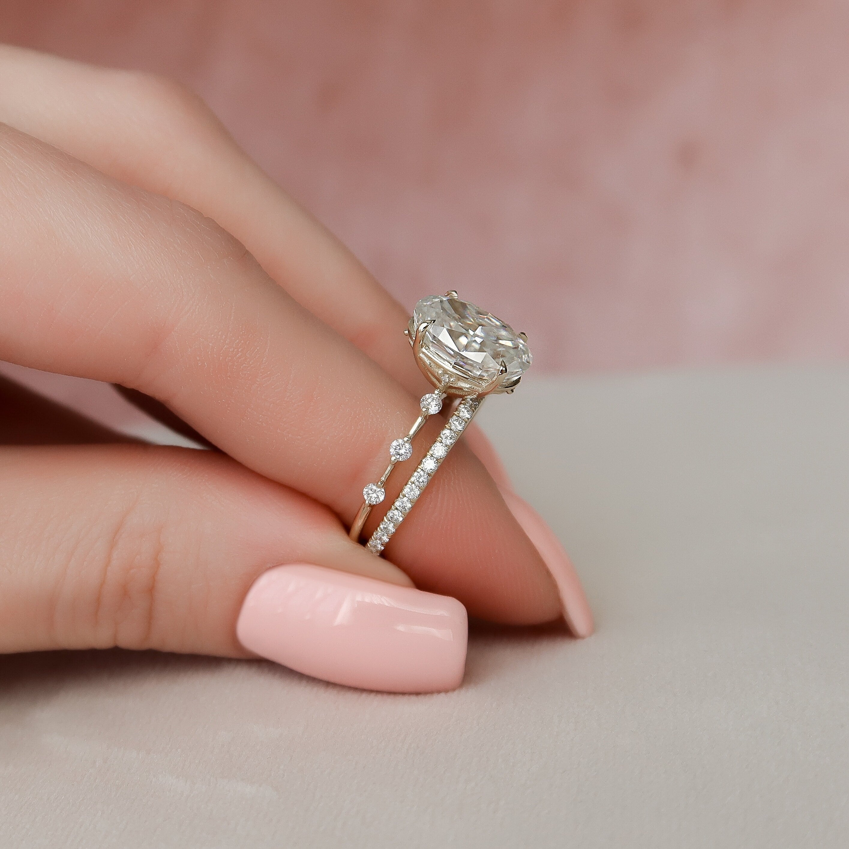 3.0CT Oval Cut Moissanite Dainty Style Bridal Ring Set