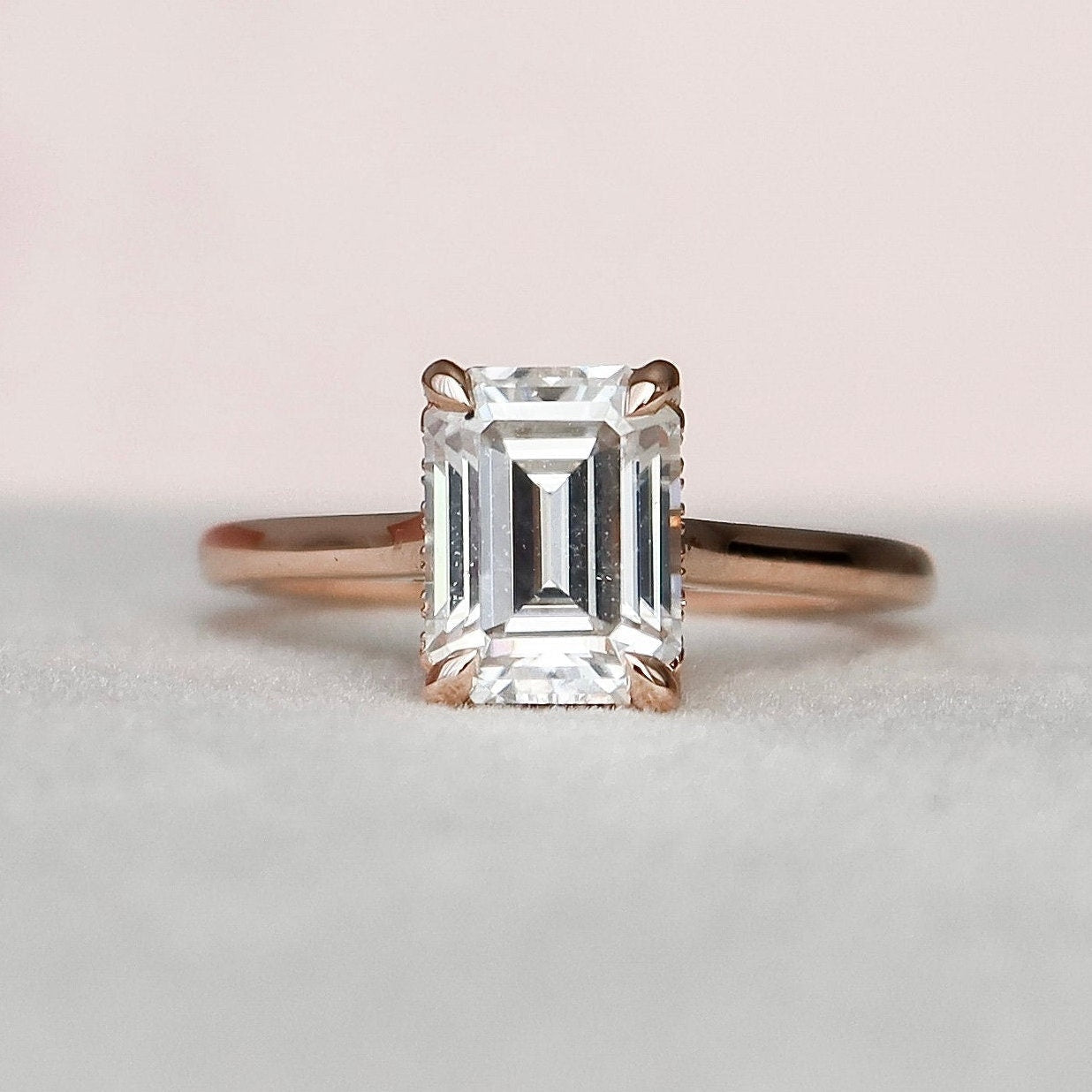1.50 CT Emerald Cut Moissanite Solitaire Style Engagement Ring