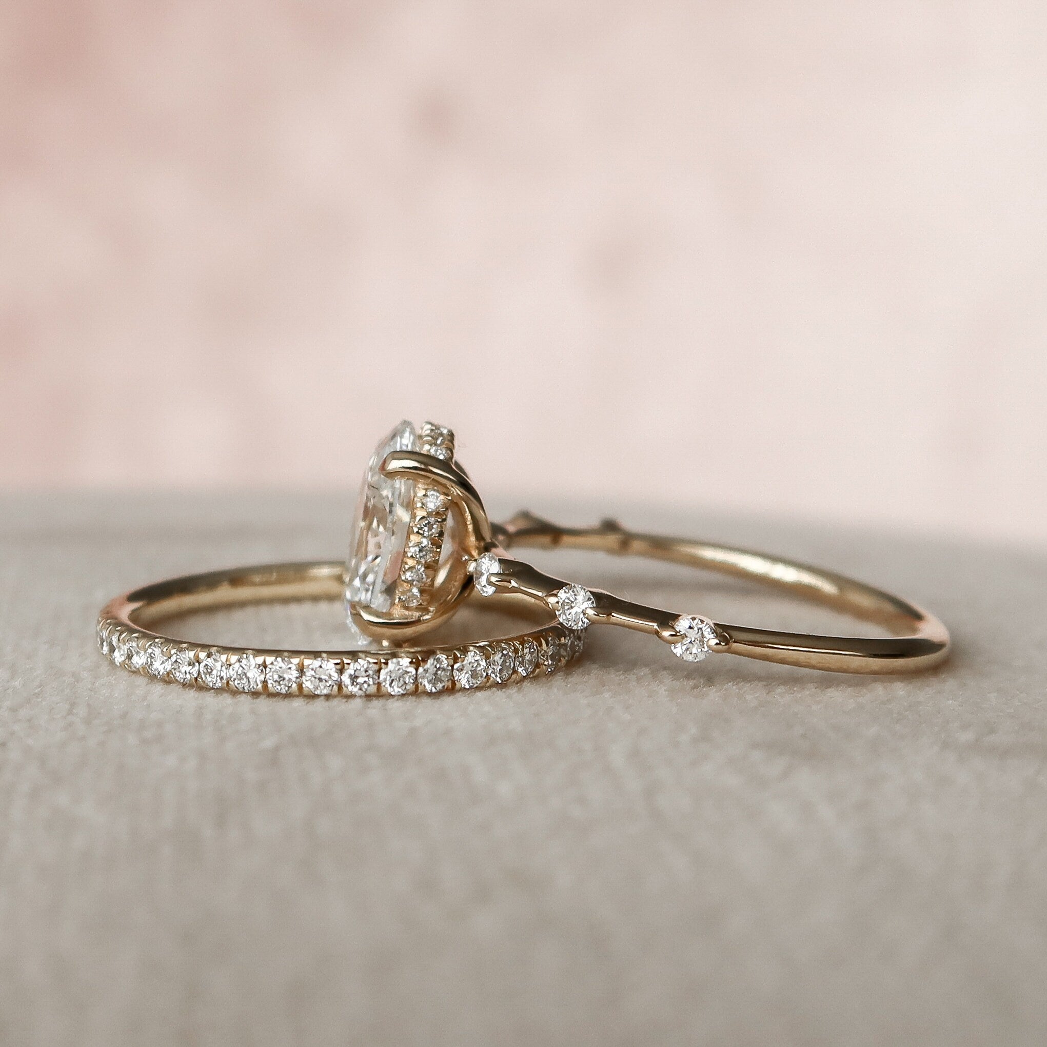 1.50CT Oval Cut Moissanite Dainty Bridal Ring Set