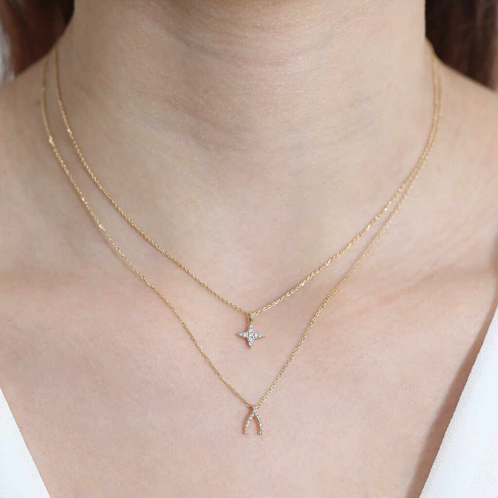 0.07 TCW Round Cut North Star Moissanite Diamond Necklace