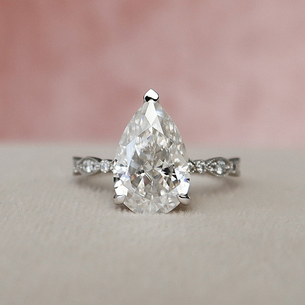 3.0 CT Pear Moissanite Vintage Engagement Ring