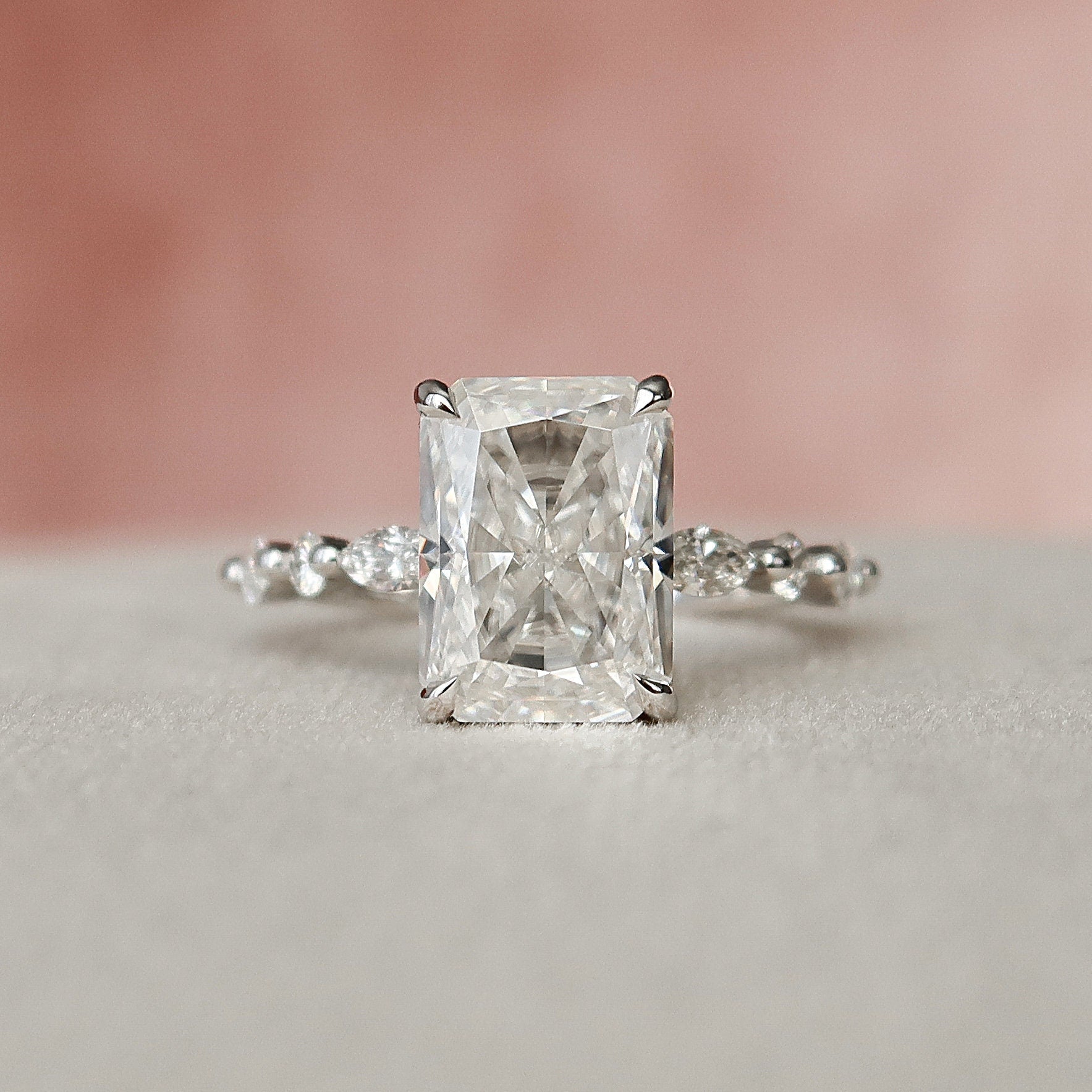 3.50 CT Radiant Moissanite Pave Setting Engagement Ring