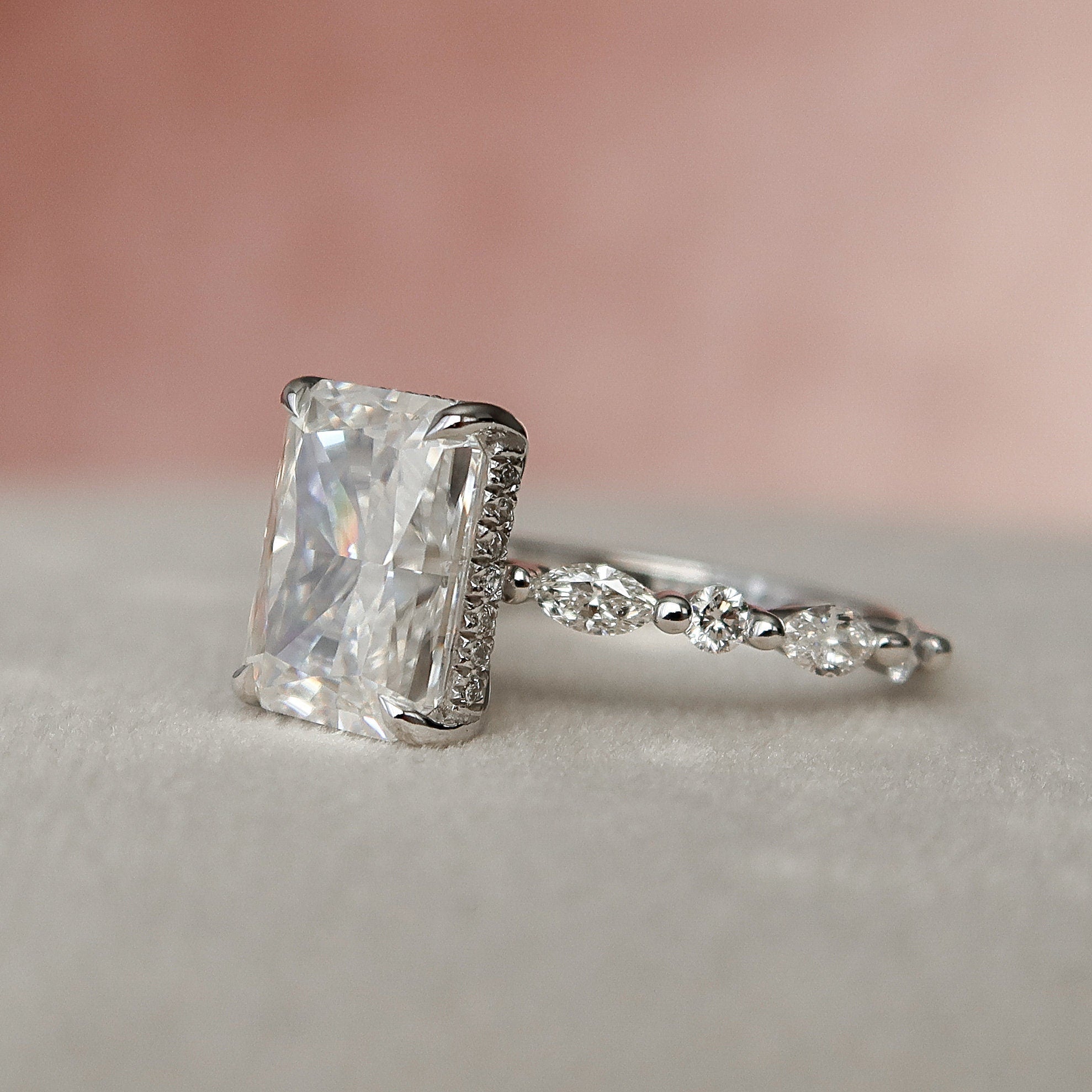 3.50 CT Radiant Moissanite Pave Setting Engagement Ring