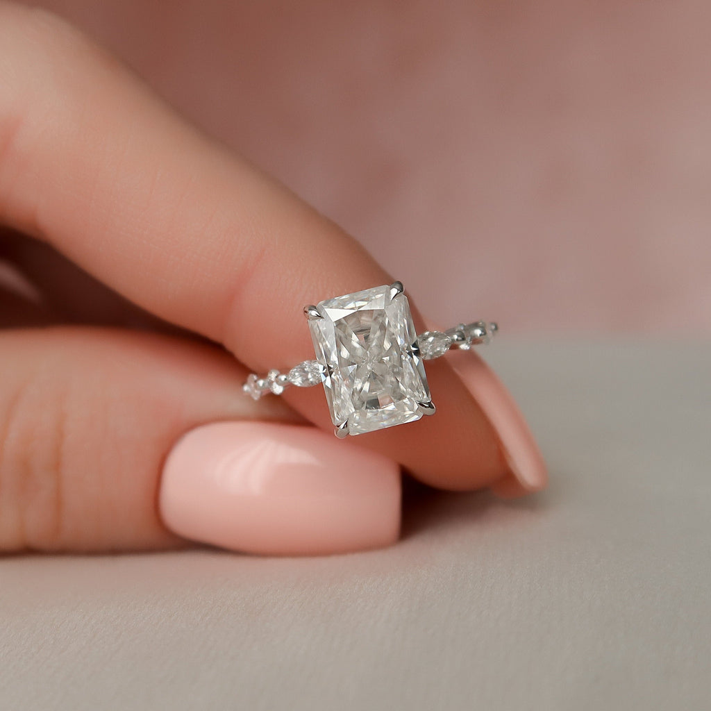 3.50 CT Radiant Moissanite Pave Setting Engagement Ring
