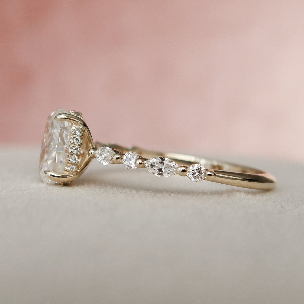 1.50 CT Oval Cut Hidden Halo Moissanite Engagement Ring