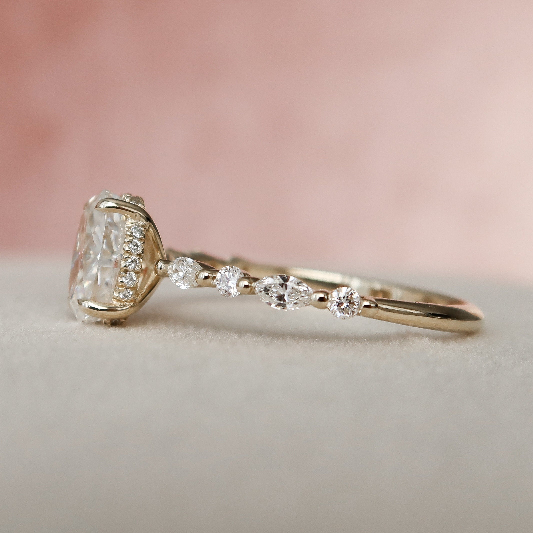 1.50 CT Oval Cut Hidden Halo Moissanite Engagement Ring