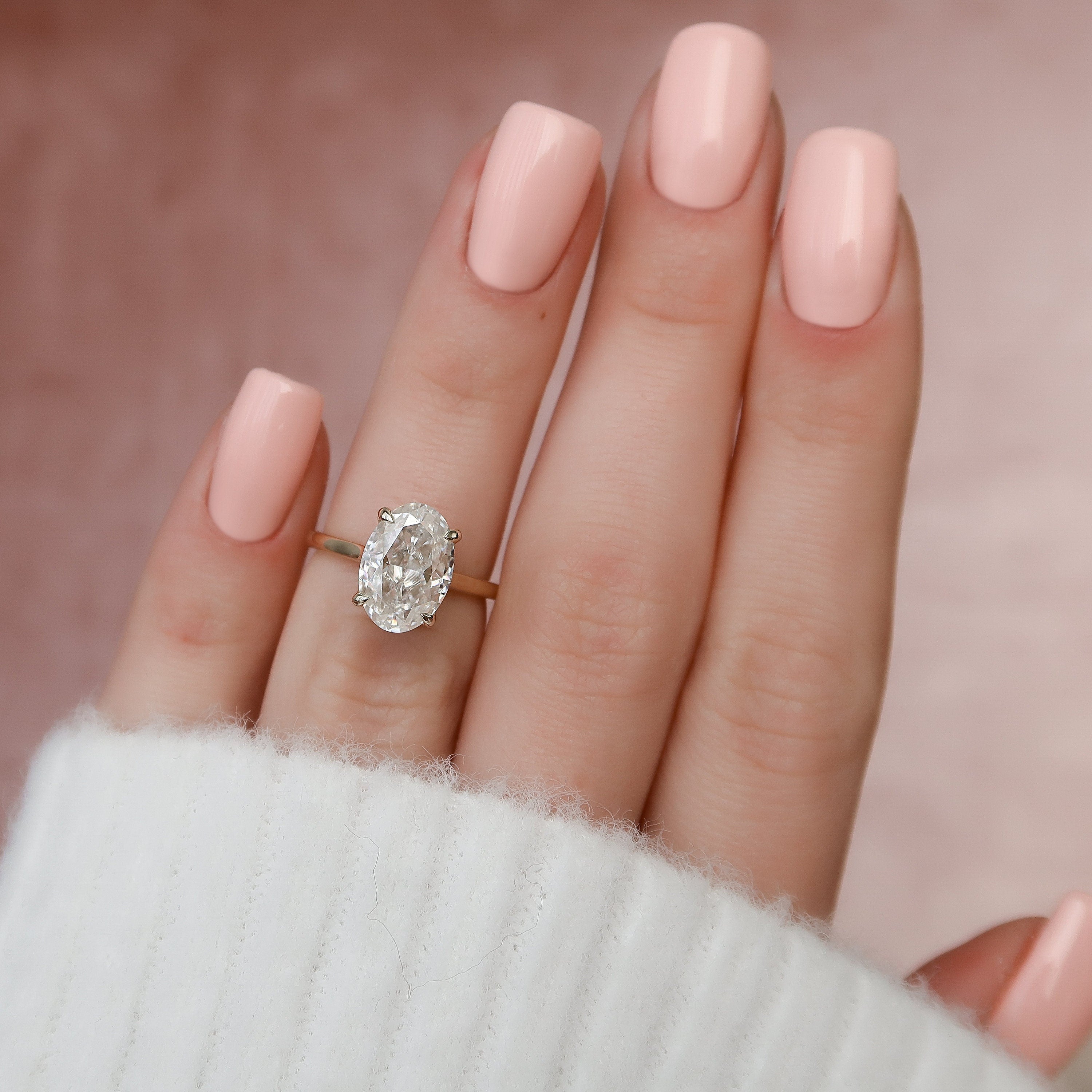 3.0 CT Oval Moissanite Hidden Halo Setting Engagement Ring Secondary image