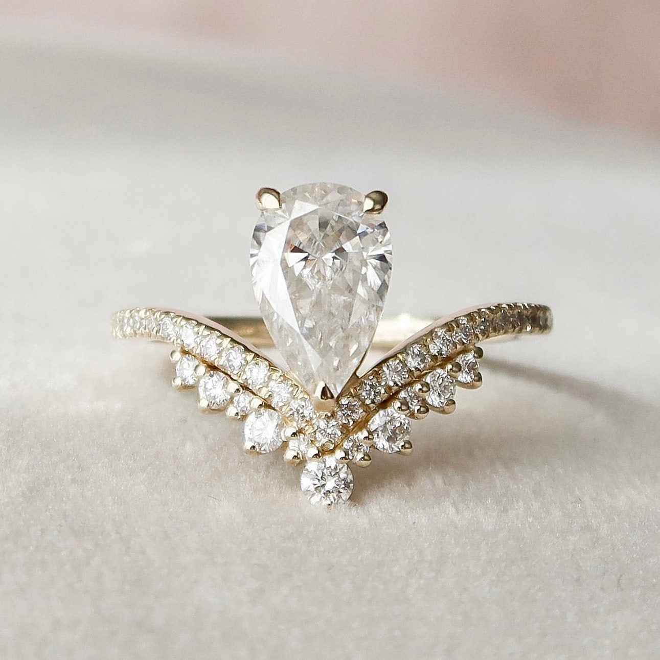 1.50 CT Pear Shaped Moissanite Cluster Engagement Ring