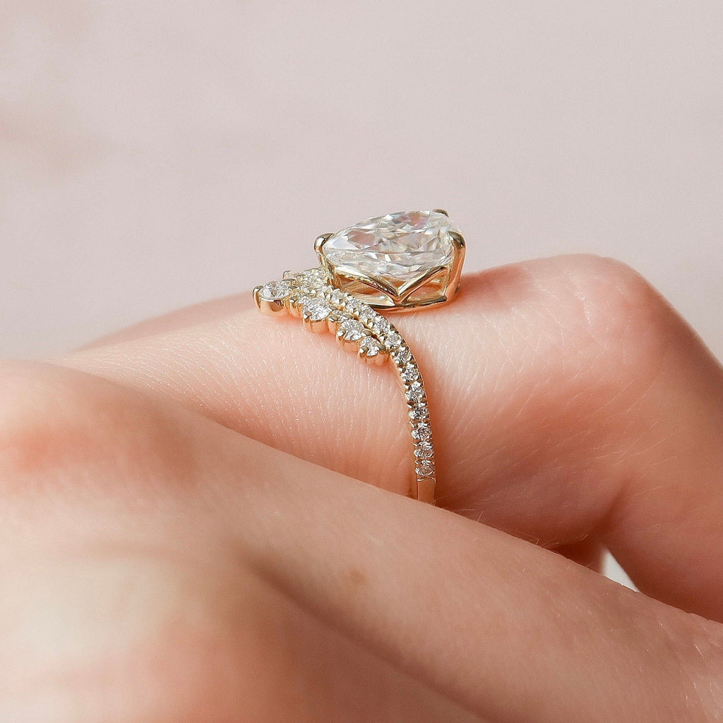 1.50 CT Pear Shaped Moissanite Cluster Engagement Ring