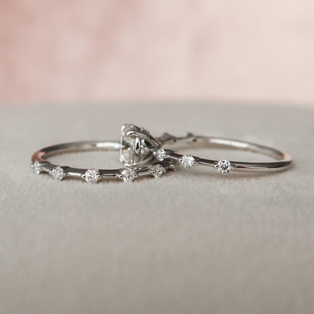 1.0CT Round Cut Moissanite Dainty Bridal Ring Set