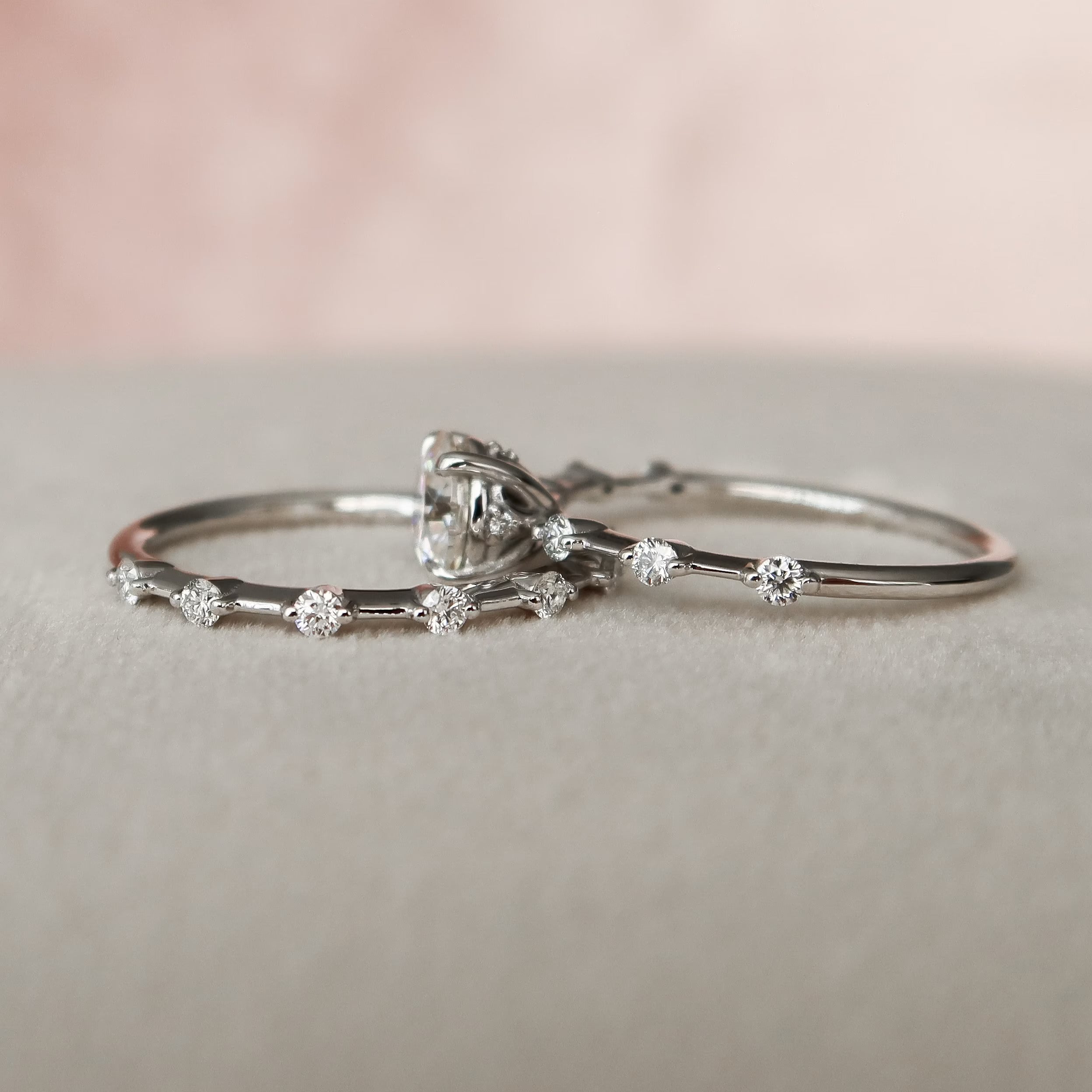 1.0CT Round Cut Moissanite Dainty Bridal Ring Set