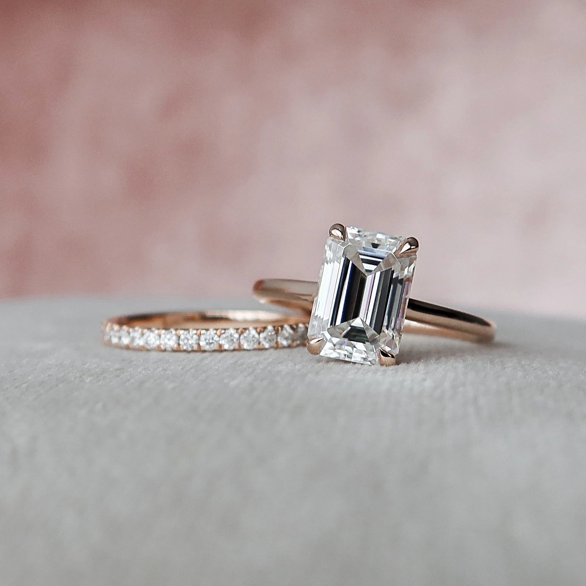 3.0CT Emerald Cut Moissanite Solitaire Bridal Ring Set
