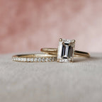 2.0CT Emerald Cut Moissanite Solitaire Bridal Ring Set