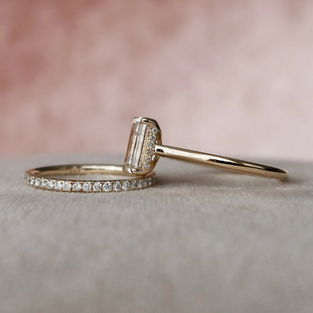 2.0CT Emerald Cut Moissanite Solitaire Bridal Ring Set