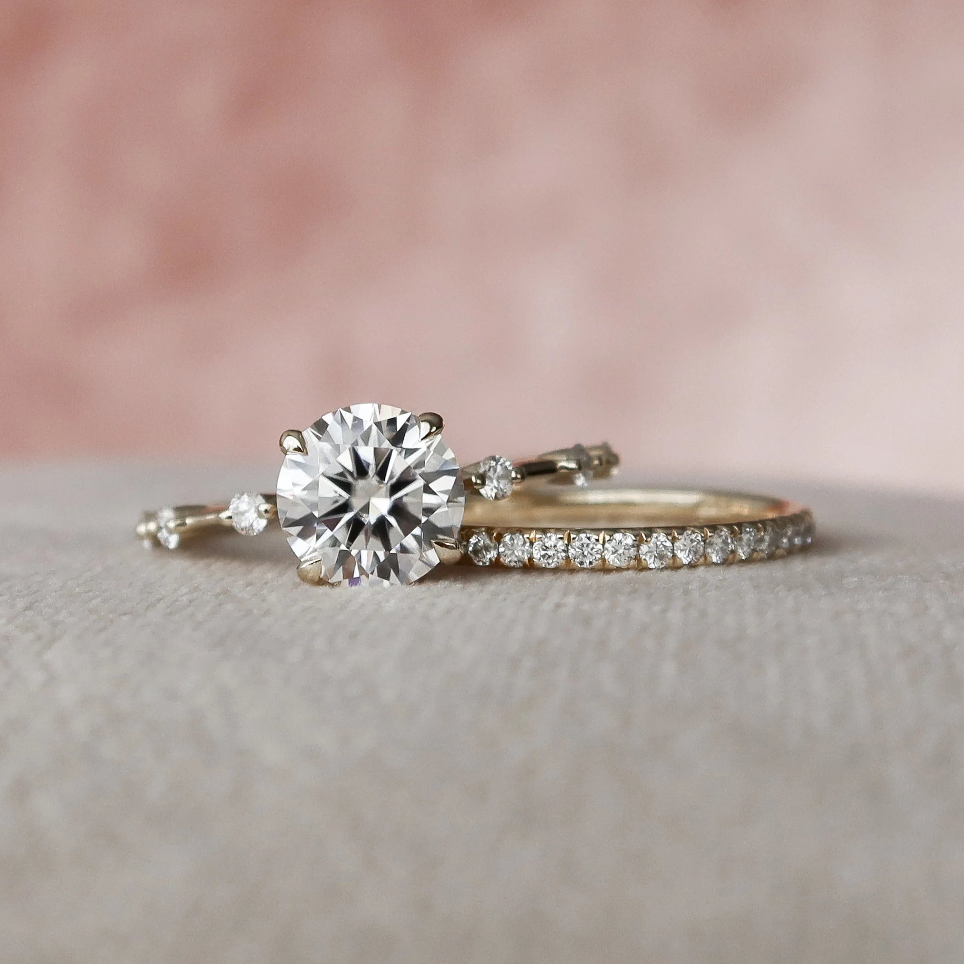 1.50CT Round Brilliant Cut Moissanite Dainty Bridal Ring Set