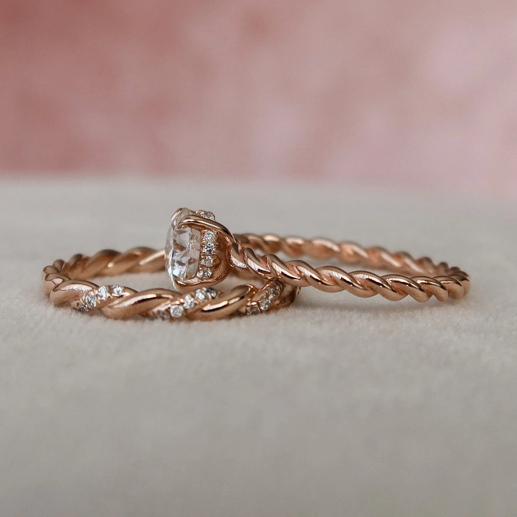 1.0CT Round Cut Moissanite Braided Bridal Ring Set