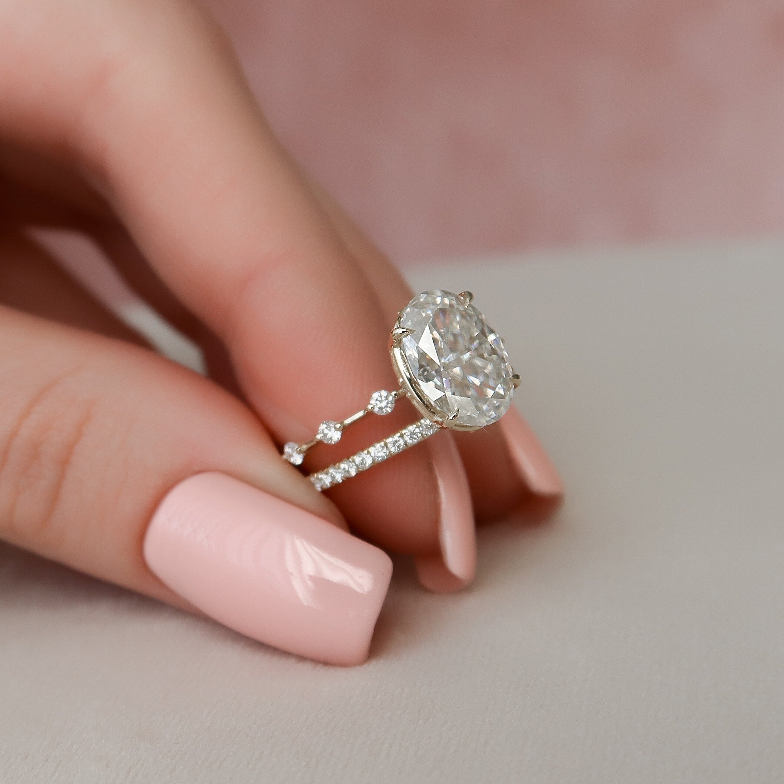 3.0CT Oval Cut Moissanite Dainty Style Bridal Ring Set