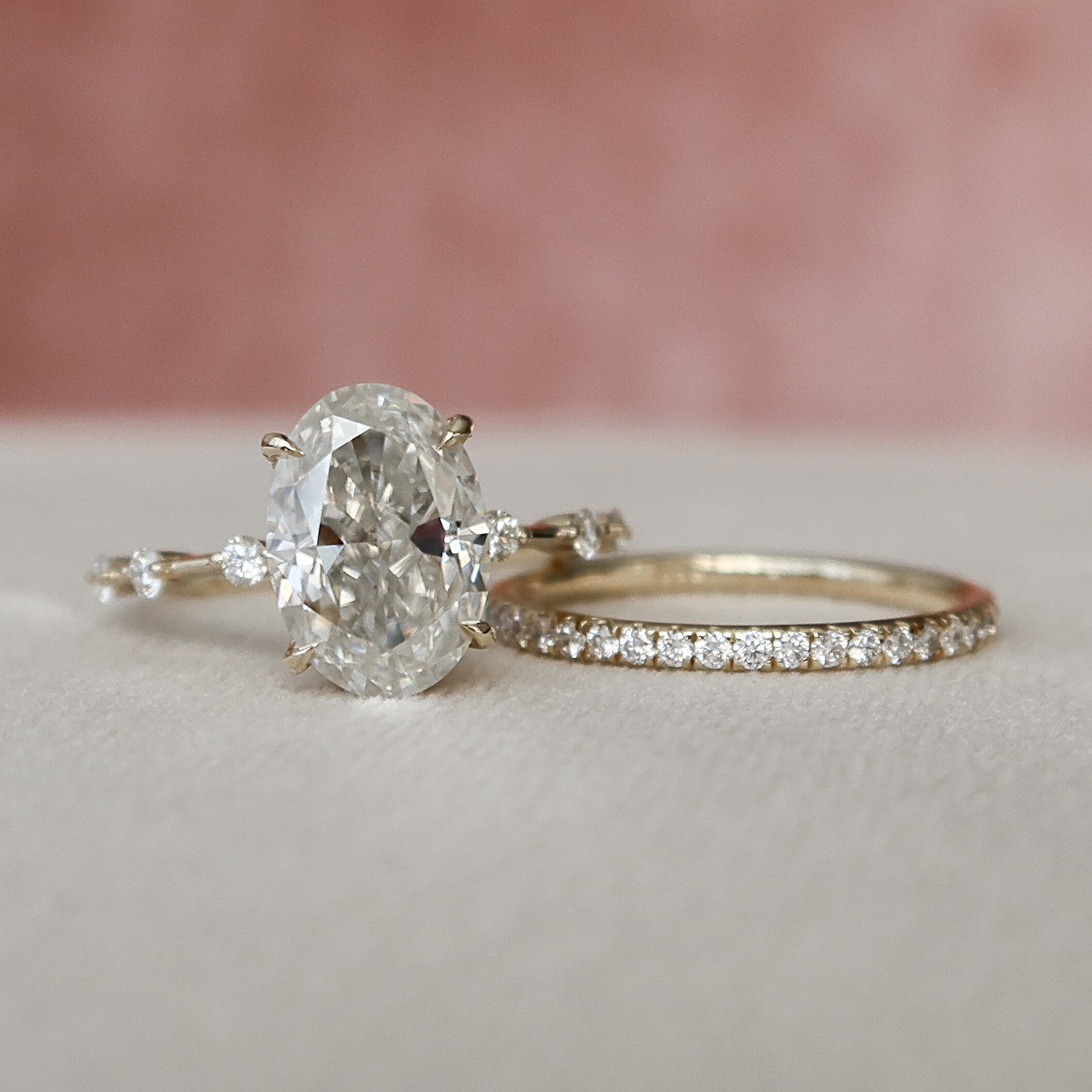 3.0CT Oval Cut Moissanite Dainty Style Bridal Ring Set
