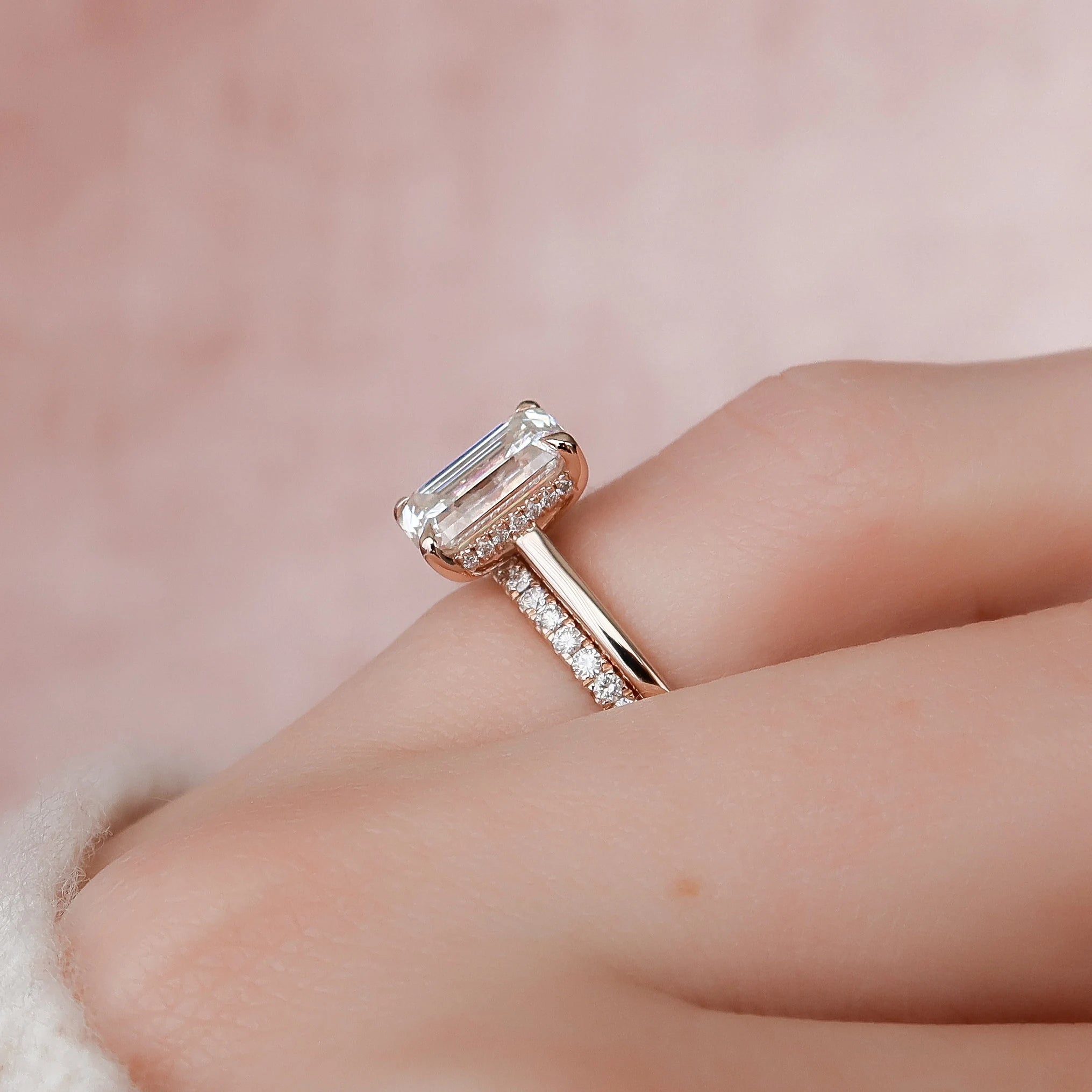 3.0CT Emerald Cut Moissanite Solitaire Bridal Ring Set