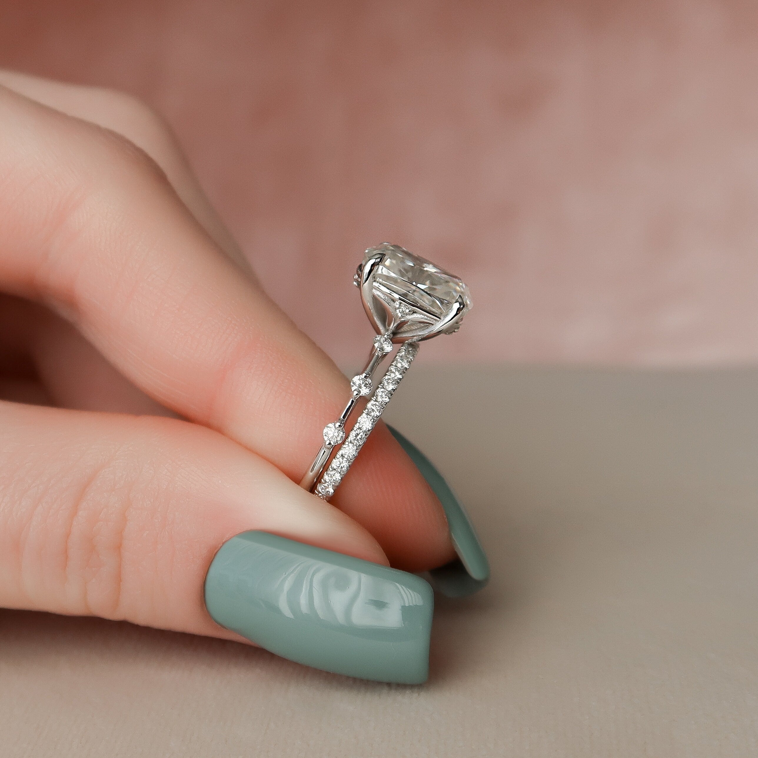 5.0CT Cushion Cut Moissanite Dainty Style Bridal Ring Set