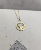 Solid Plain Gold Wild Deer Pendant Necklace