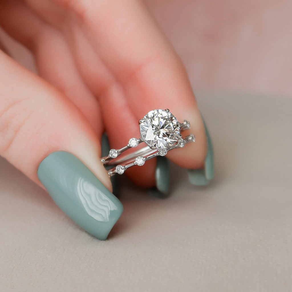 2.0CT Round Brilliant Cut Moissanite Dainty Bridal Ring Set