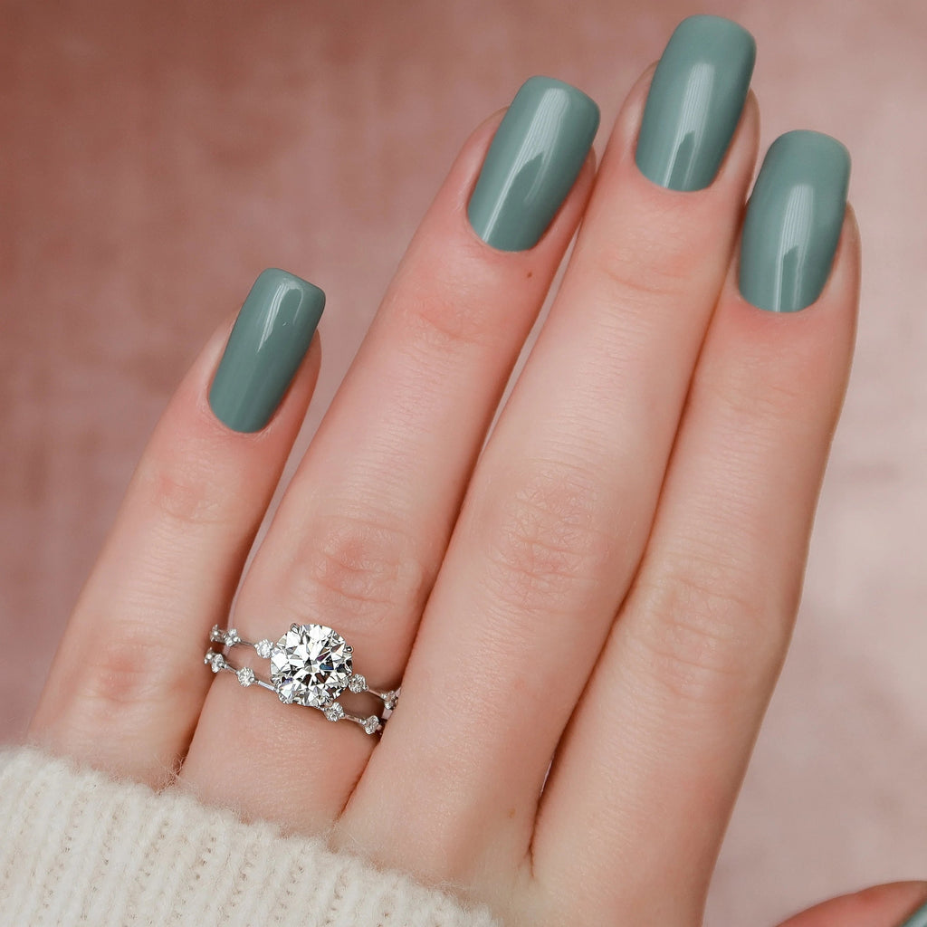 2.0CT Round Brilliant Cut Moissanite Dainty Bridal Ring Set