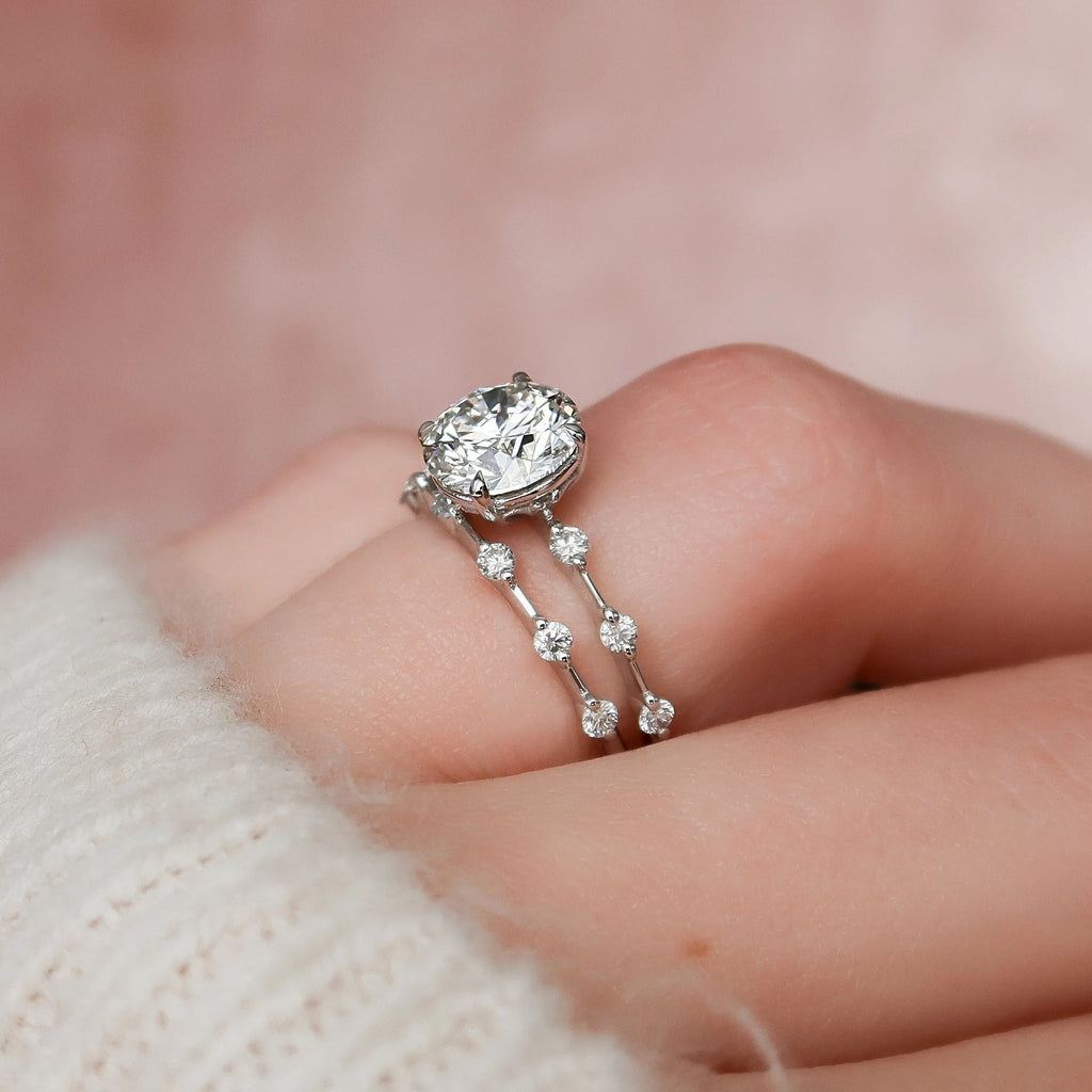 2.0CT Round Brilliant Cut Moissanite Dainty Bridal Ring Set
