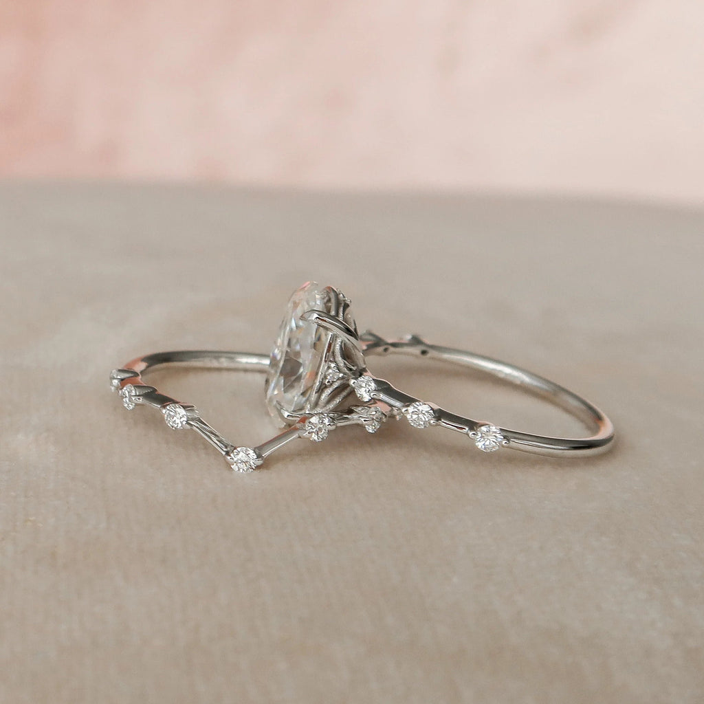 3.0CT Oval Cut Moissanite Dainty Style Bridal Ring Set