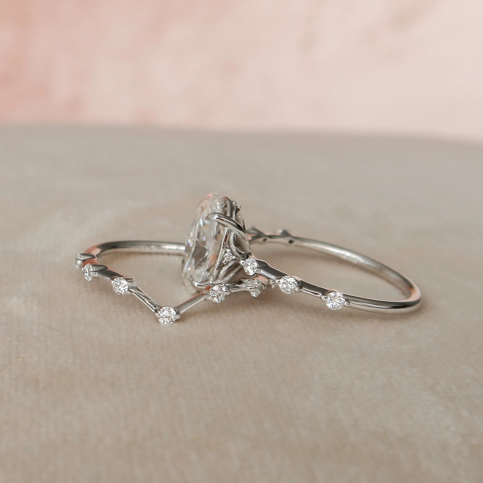 3.0CT Oval Cut Moissanite Dainty Style Bridal Ring Set