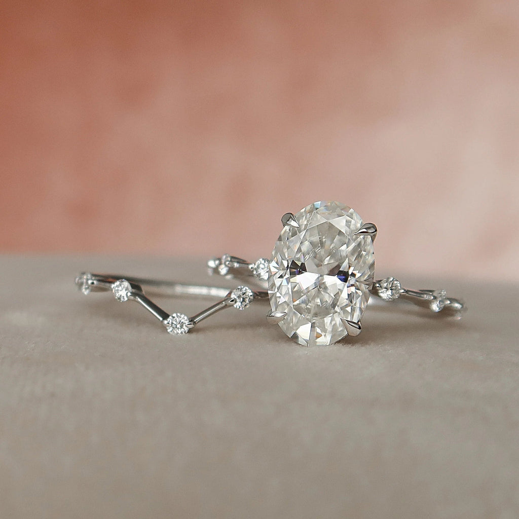 3.0CT Oval Cut Moissanite Dainty Style Bridal Ring Set