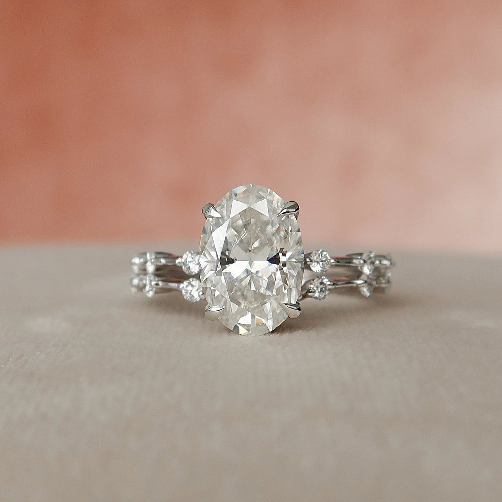 3.0CT Oval Cut Moissanite Dainty Style Bridal Ring Set