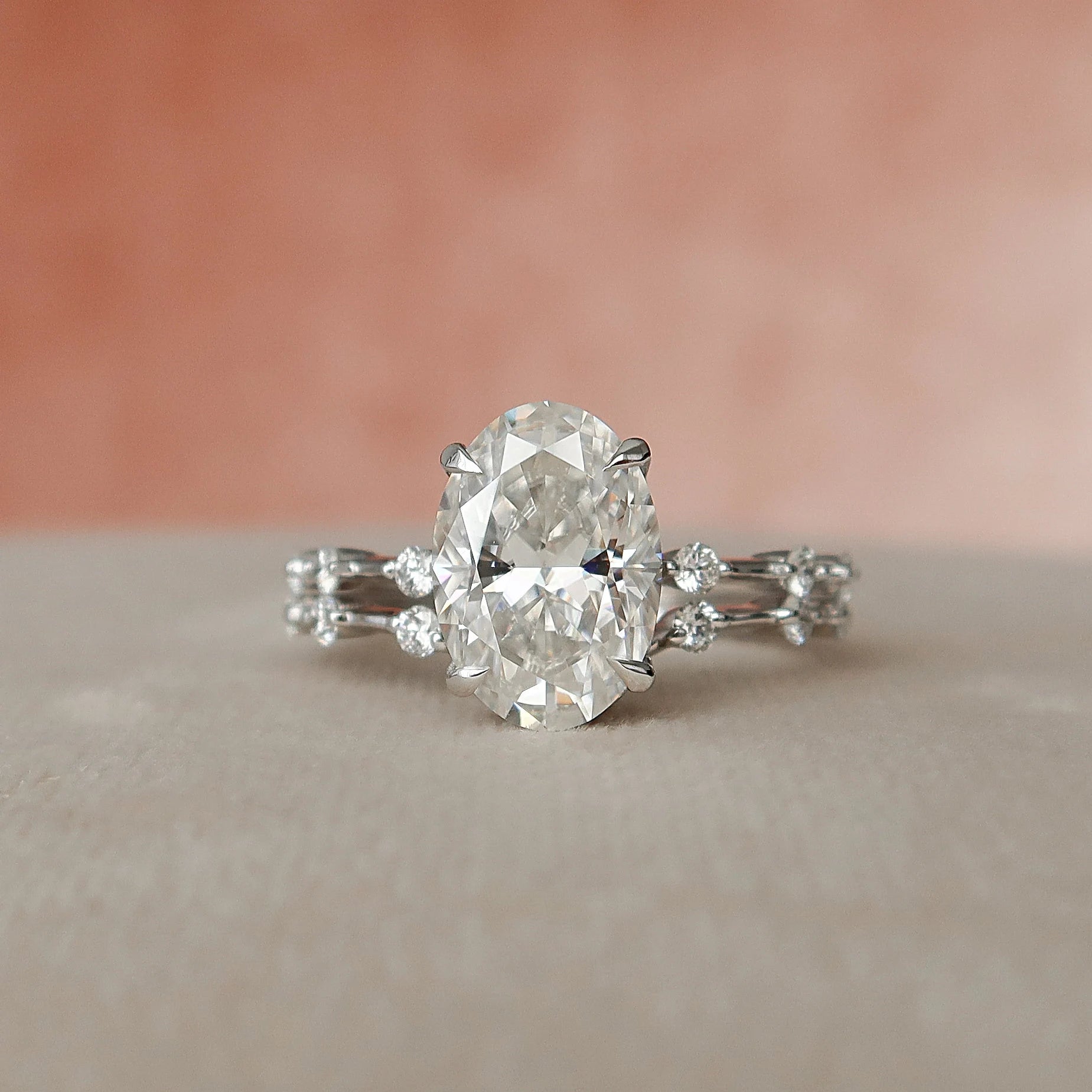3.0CT Oval Cut Moissanite Dainty Style Bridal Ring Set
